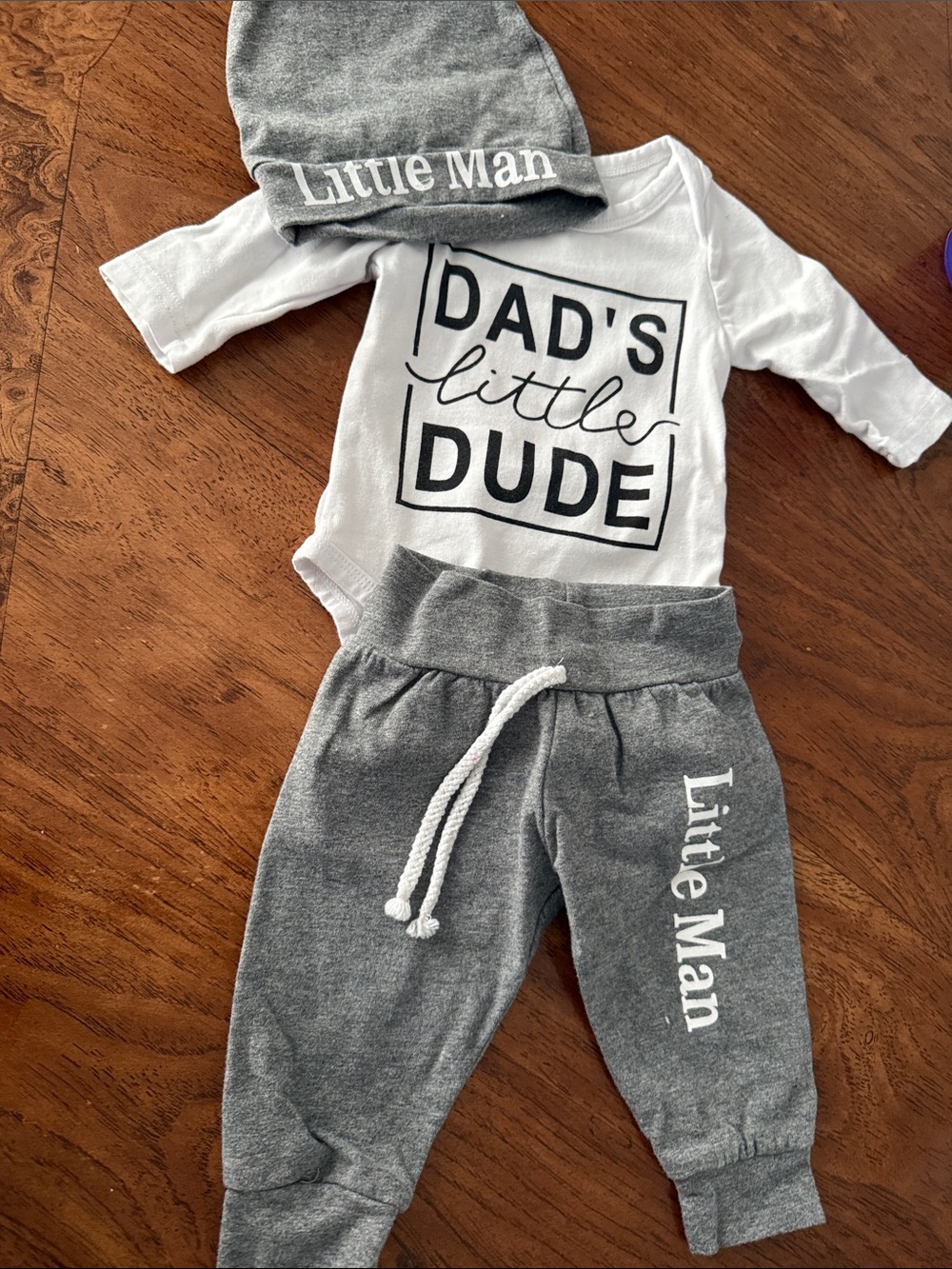 SHEIN White and Gray "Dad's Little Dude" 3-Piece Set